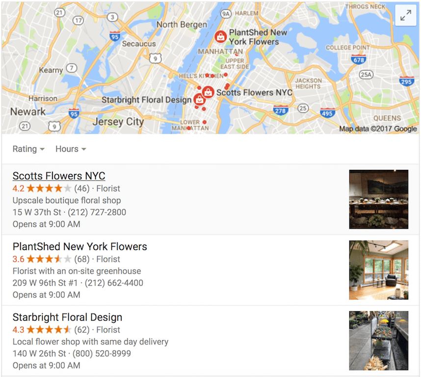 Listing for florists