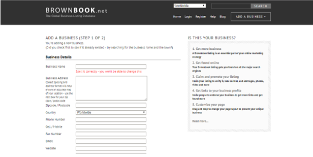 Add Business to BrownBook Step2